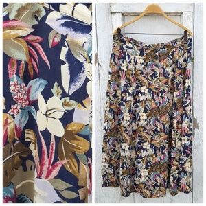 Vintage Flowy Floral Skirt Tropical Boho Rayon